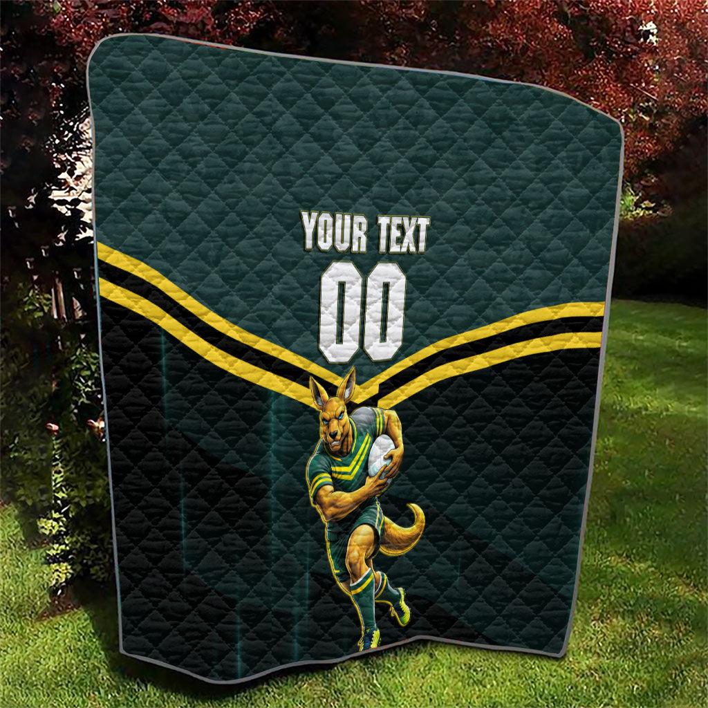 Personalised Kangaroos Rugby Quilt Australia Rugby Mascot Green Gold Sport