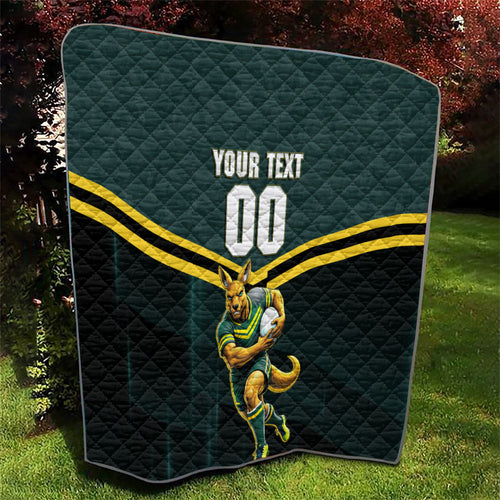 Personalised Kangaroos Rugby Quilt Australia Rugby Mascot Green Gold Sport