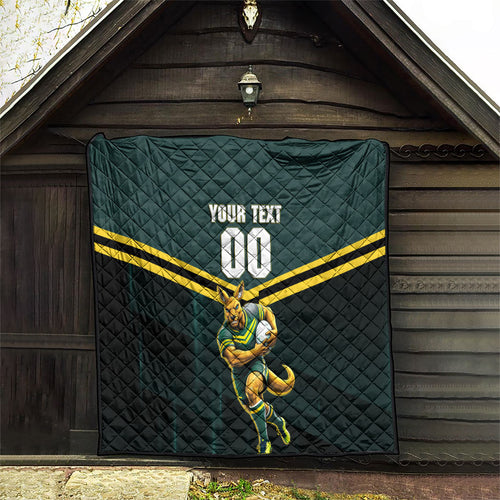 Personalised Kangaroos Rugby Quilt Australia Rugby Mascot Green Gold Sport