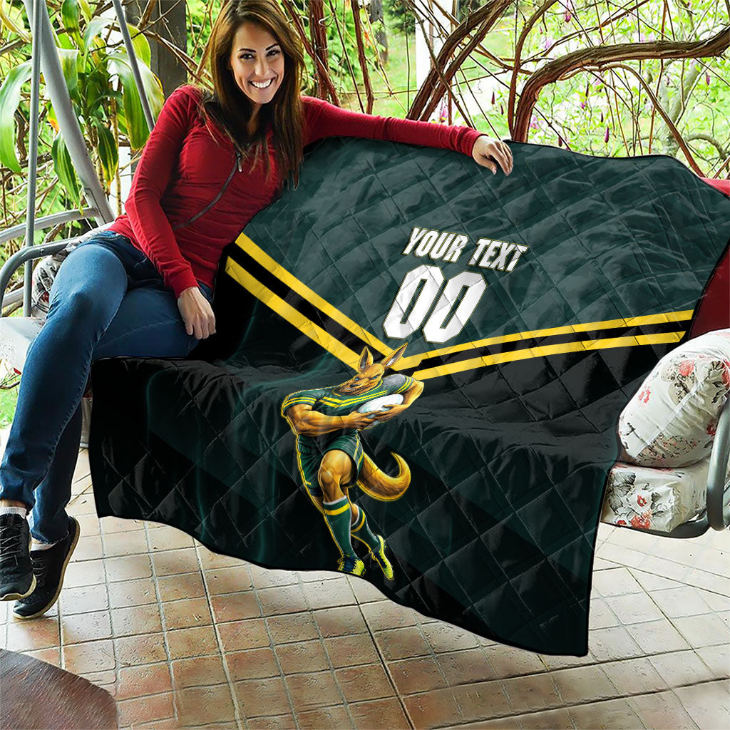 Personalised Kangaroos Rugby Quilt Australia Rugby Mascot Green Gold Sport