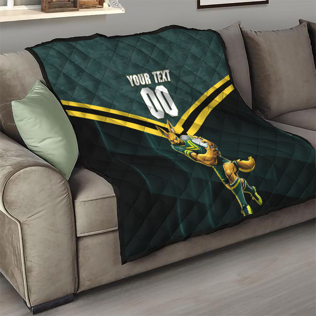 Personalised Kangaroos Rugby Quilt Australia Rugby Mascot Green Gold Sport