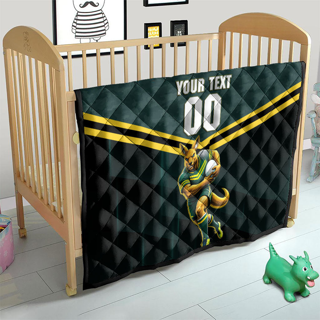 Personalised Kangaroos Rugby Quilt Australia Rugby Mascot Green Gold Sport