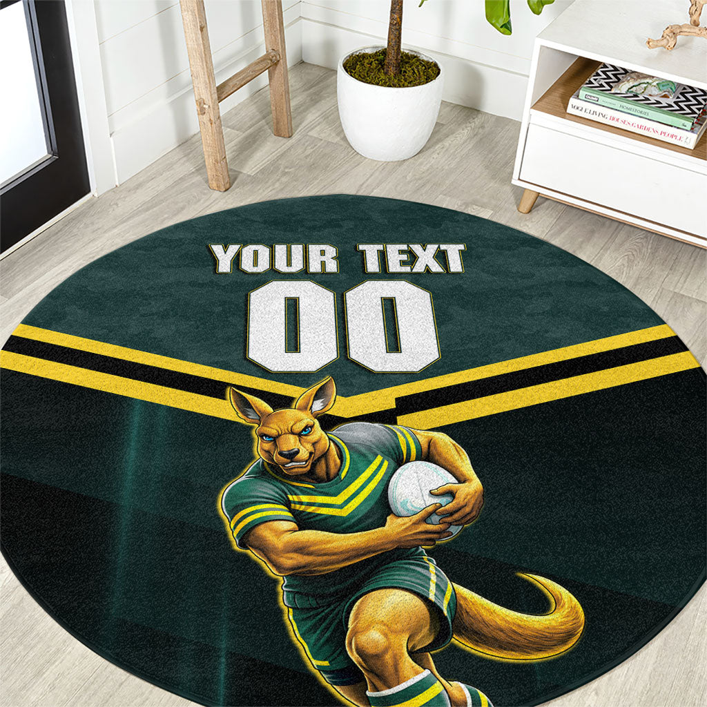 Personalised Kangaroos Rugby Round Carpet Australia Rugby Mascot Green Gold Sport