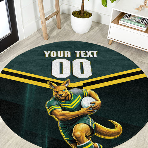 Personalised Kangaroos Rugby Round Carpet Australia Rugby Mascot Green Gold Sport