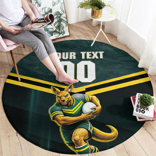 Personalised Kangaroos Rugby Round Carpet Australia Rugby Mascot Green Gold Sport