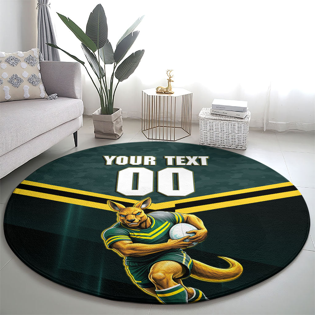 Personalised Kangaroos Rugby Round Carpet Australia Rugby Mascot Green Gold Sport