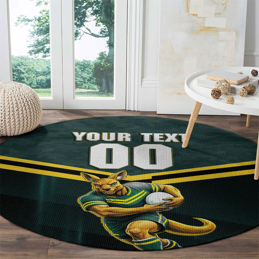 Personalised Kangaroos Rugby Round Carpet Australia Rugby Mascot Green Gold Sport