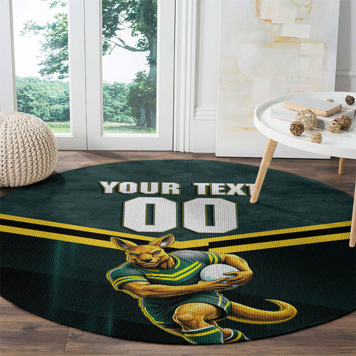 Personalised Kangaroos Rugby Round Carpet Australia Rugby Mascot Green Gold Sport
