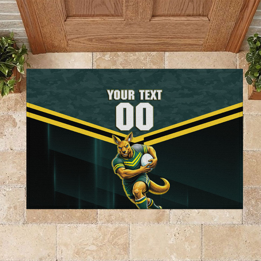 Personalised Kangaroos Rugby Rubber Doormat Australia Rugby Mascot Green Gold Sport
