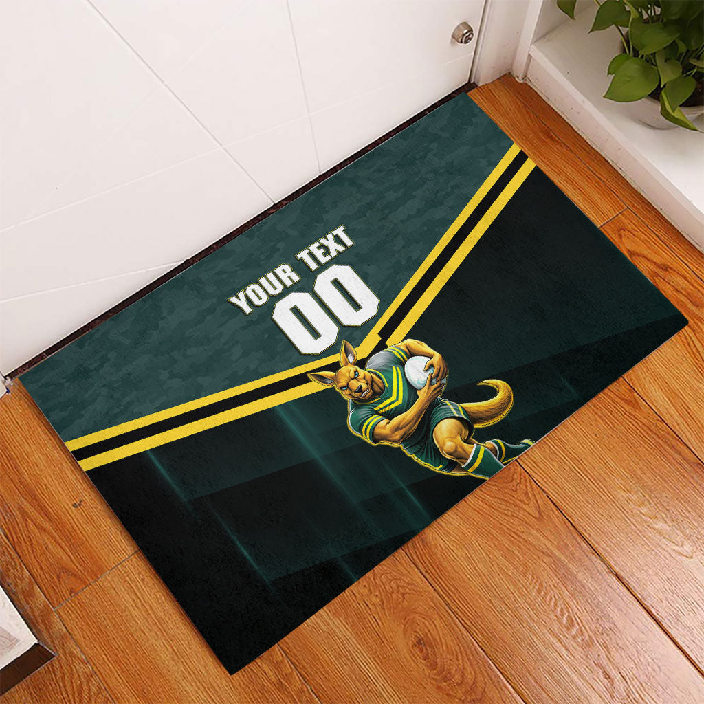 Personalised Kangaroos Rugby Rubber Doormat Australia Rugby Mascot Green Gold Sport