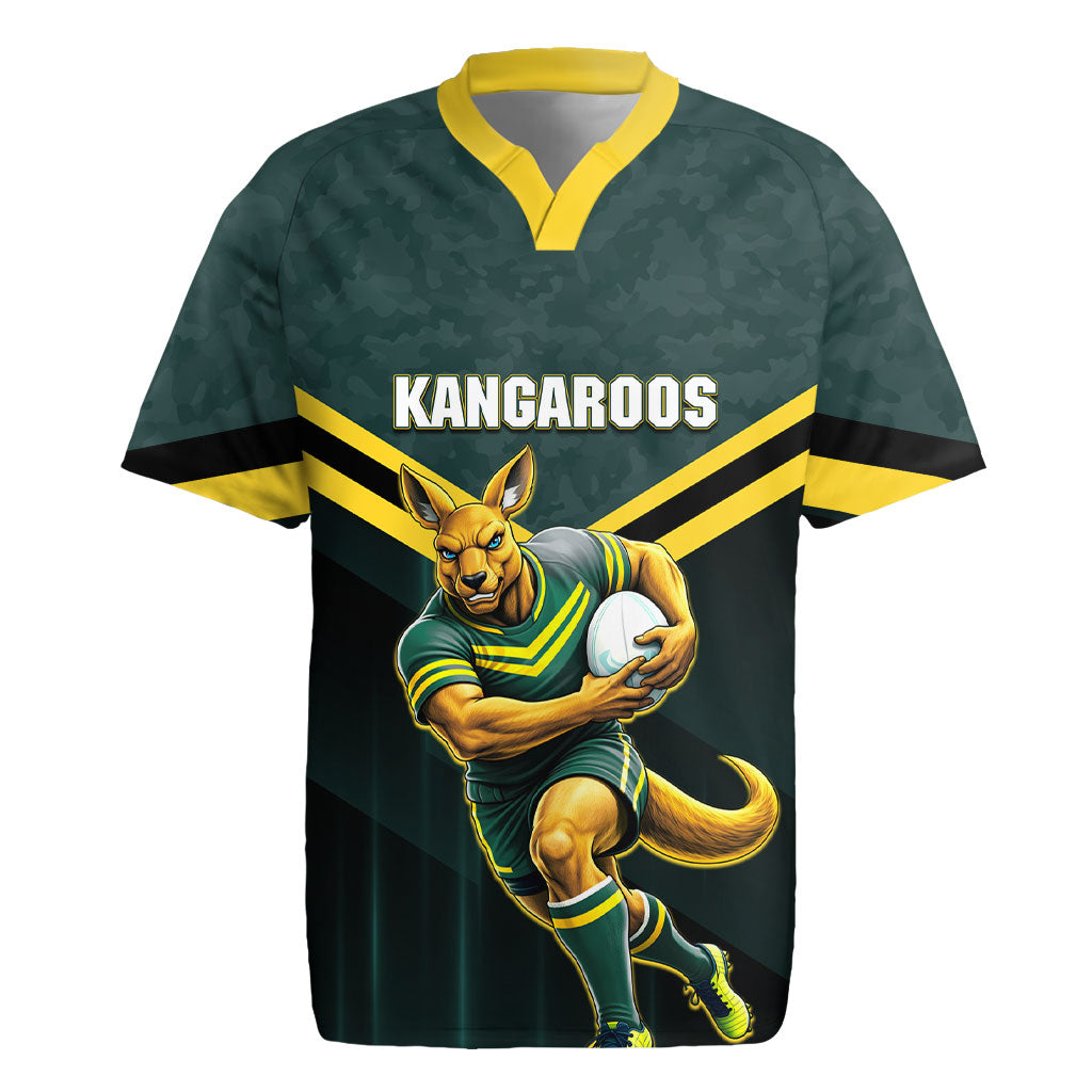 Personalised Kangaroos Rugby Rugby Jersey Australia Rugby Mascot Green Gold Sport