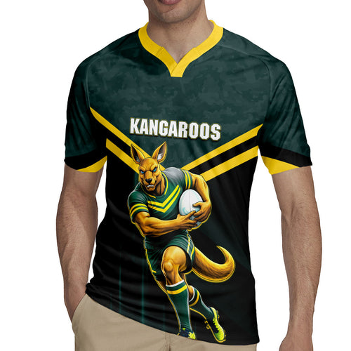 Personalised Kangaroos Rugby Rugby Jersey Australia Rugby Mascot Green Gold Sport