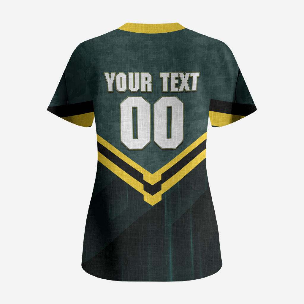 Personalised Kangaroos Rugby Scrub Top Australia Rugby Mascot Green Gold Sport
