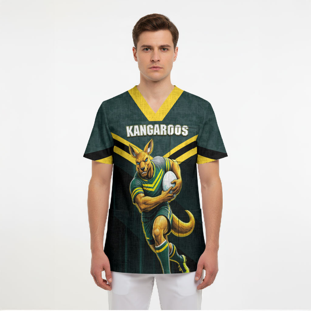 Personalised Kangaroos Rugby Scrub Top Australia Rugby Mascot Green Gold Sport