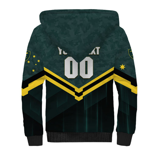 Personalised Kangaroos Rugby Sherpa Hoodie Australia Rugby Mascot Green Gold Sport