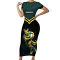 Personalised Kangaroos Rugby Short Sleeve Bodycon Dress Australia Rugby Mascot Green Gold Sport
