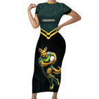 Personalised Kangaroos Rugby Short Sleeve Bodycon Dress Australia Rugby Mascot Green Gold Sport