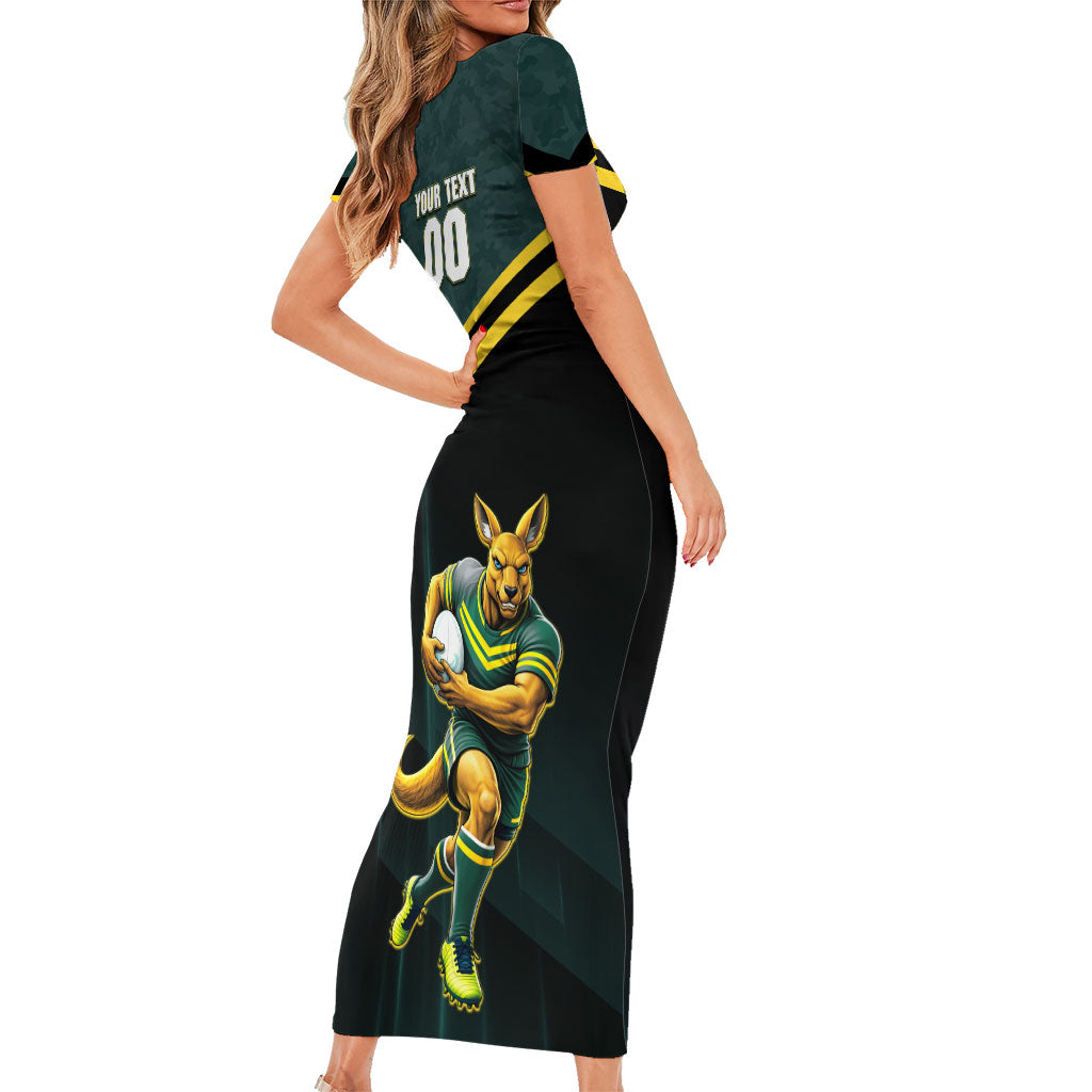 Personalised Kangaroos Rugby Short Sleeve Bodycon Dress Australia Rugby Mascot Green Gold Sport