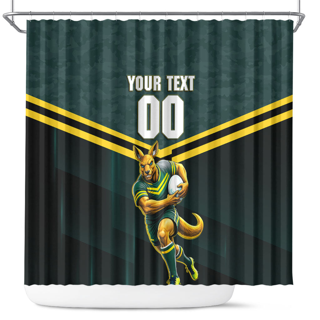 Personalised Kangaroos Rugby Shower Curtain Australia Rugby Mascot Green Gold Sport