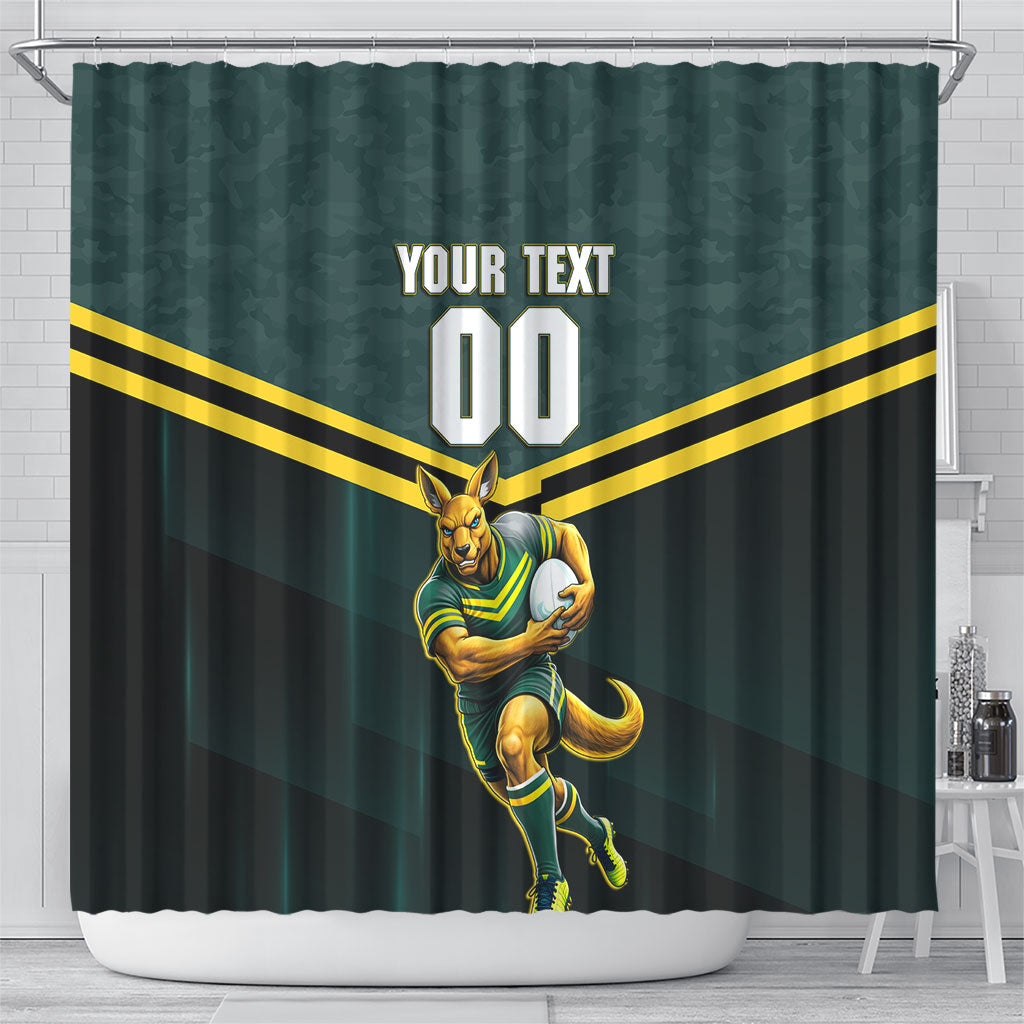 Personalised Kangaroos Rugby Shower Curtain Australia Rugby Mascot Green Gold Sport