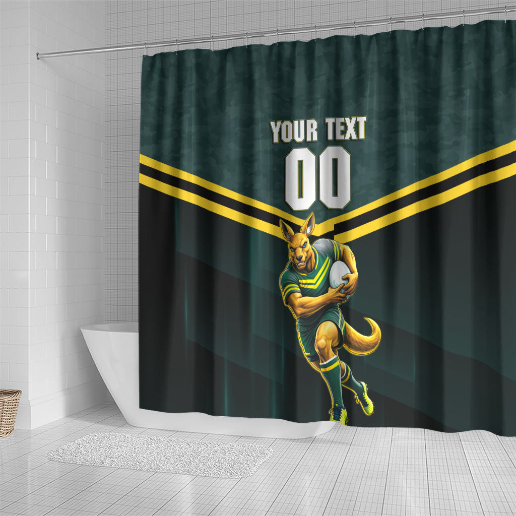 Personalised Kangaroos Rugby Shower Curtain Australia Rugby Mascot Green Gold Sport