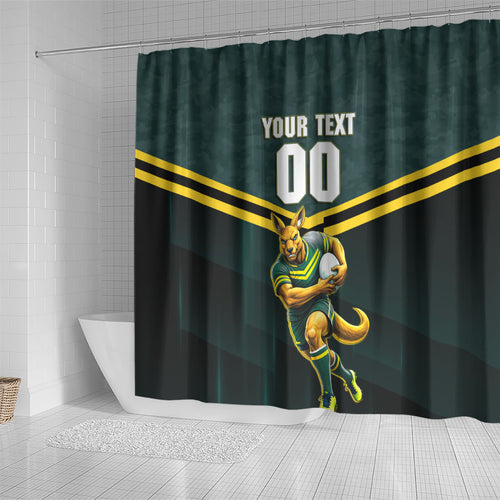 Personalised Kangaroos Rugby Shower Curtain Australia Rugby Mascot Green Gold Sport