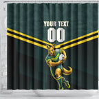 Personalised Kangaroos Rugby Shower Curtain Australia Rugby Mascot Green Gold Sport