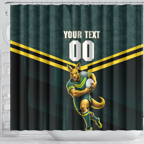 Personalised Kangaroos Rugby Shower Curtain Australia Rugby Mascot Green Gold Sport