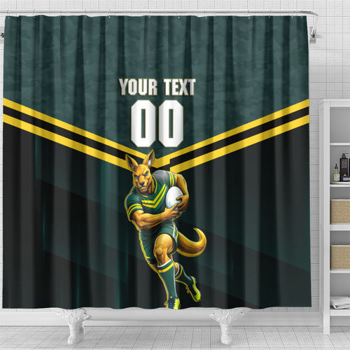 Personalised Kangaroos Rugby Shower Curtain Australia Rugby Mascot Green Gold Sport