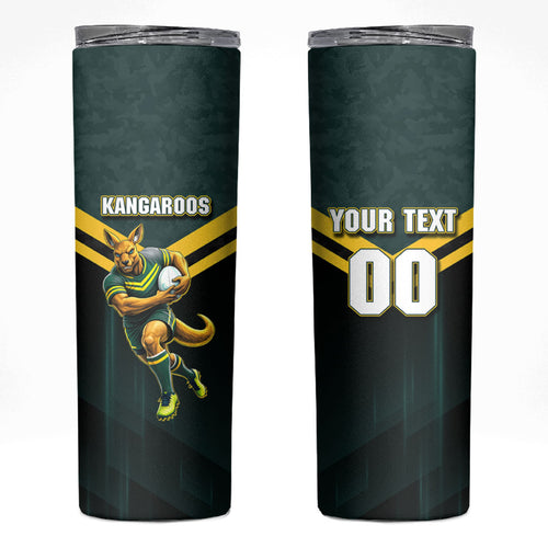 Personalised Kangaroos Rugby Skinny Tumbler Australia Rugby Mascot Green Gold Sport