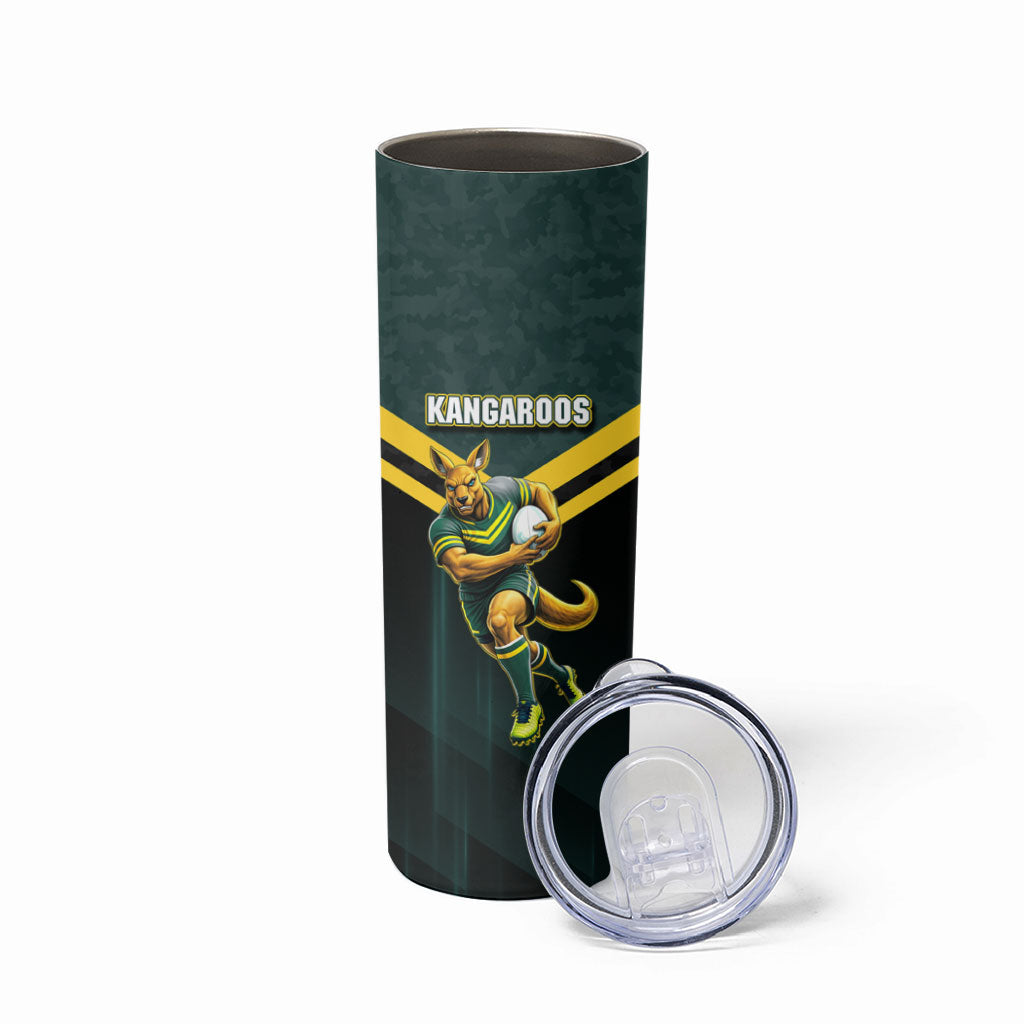 Personalised Kangaroos Rugby Skinny Tumbler Australia Rugby Mascot Green Gold Sport