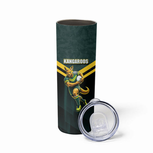 Personalised Kangaroos Rugby Skinny Tumbler Australia Rugby Mascot Green Gold Sport