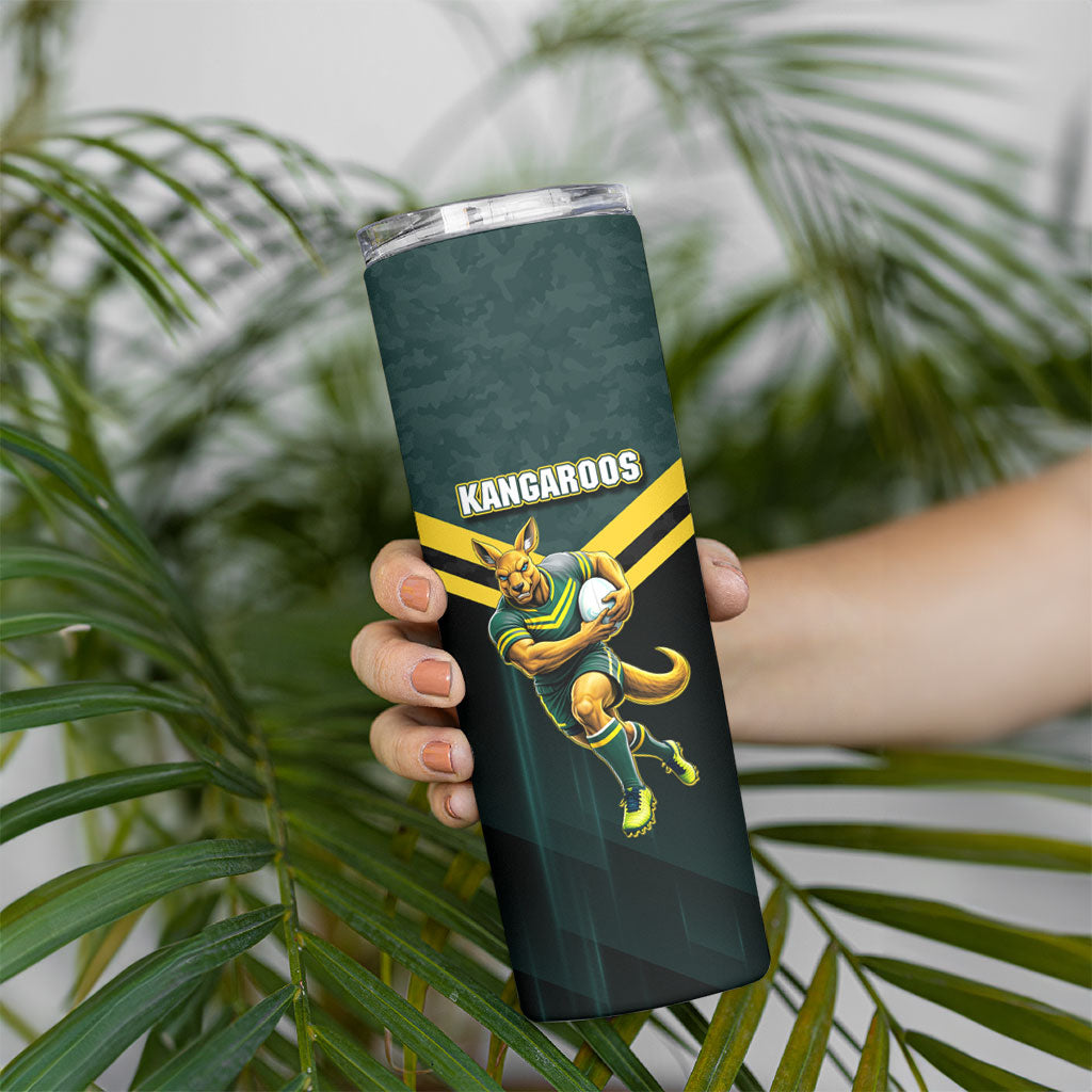 Personalised Kangaroos Rugby Skinny Tumbler Australia Rugby Mascot Green Gold Sport
