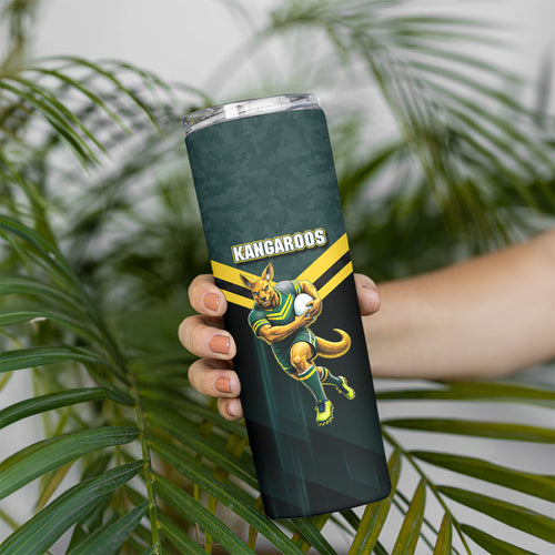 Personalised Kangaroos Rugby Skinny Tumbler Australia Rugby Mascot Green Gold Sport