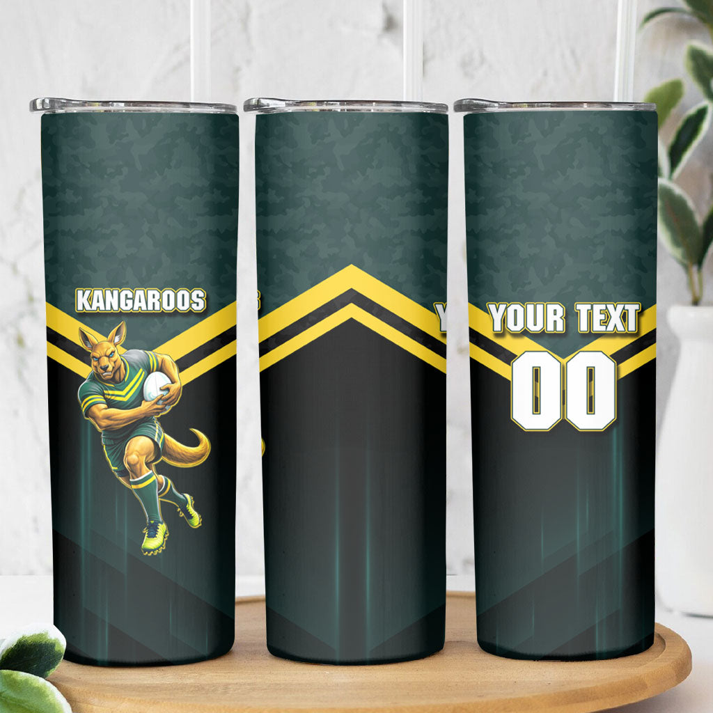 Personalised Kangaroos Rugby Skinny Tumbler Australia Rugby Mascot Green Gold Sport