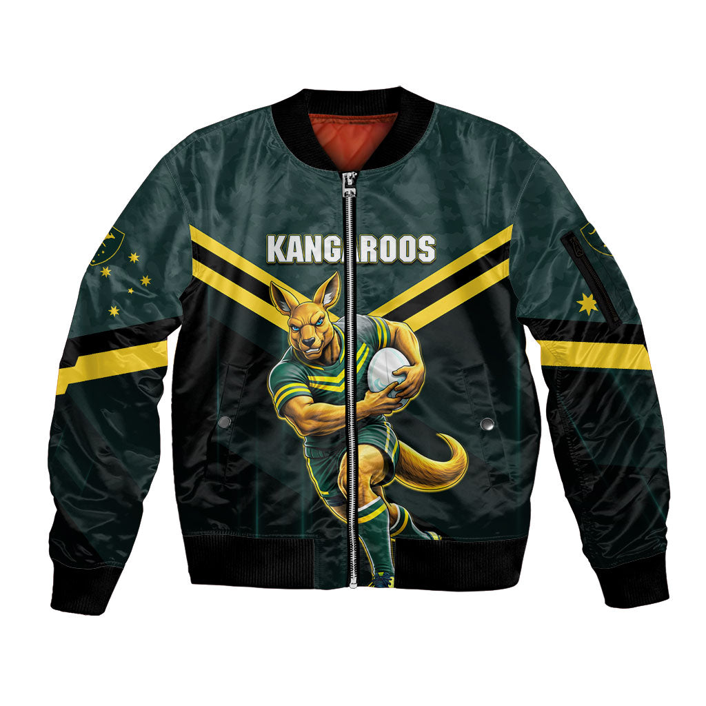 Personalised Kangaroos Rugby Sleeve Zip Bomber Jacket Australia Rugby Mascot Green Gold Sport