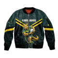 Personalised Kangaroos Rugby Sleeve Zip Bomber Jacket Australia Rugby Mascot Green Gold Sport