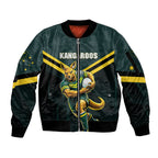 Personalised Kangaroos Rugby Sleeve Zip Bomber Jacket Australia Rugby Mascot Green Gold Sport