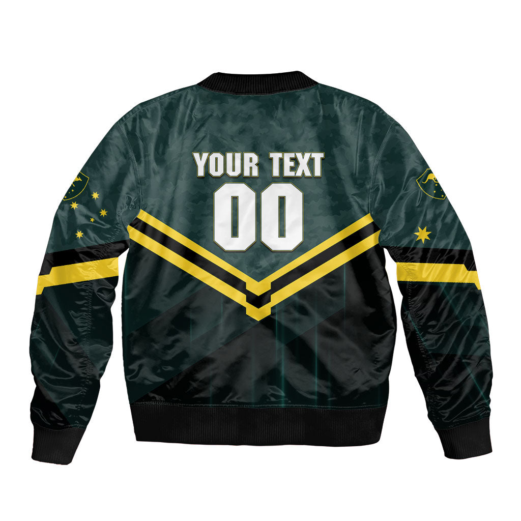 Personalised Kangaroos Rugby Sleeve Zip Bomber Jacket Australia Rugby Mascot Green Gold Sport