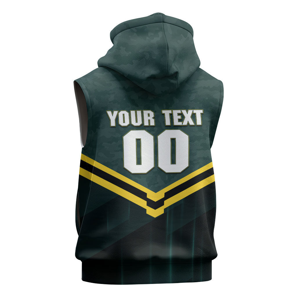 Personalised Kangaroos Rugby Sleeveless Hoodie Australia Rugby Mascot Green Gold Sport