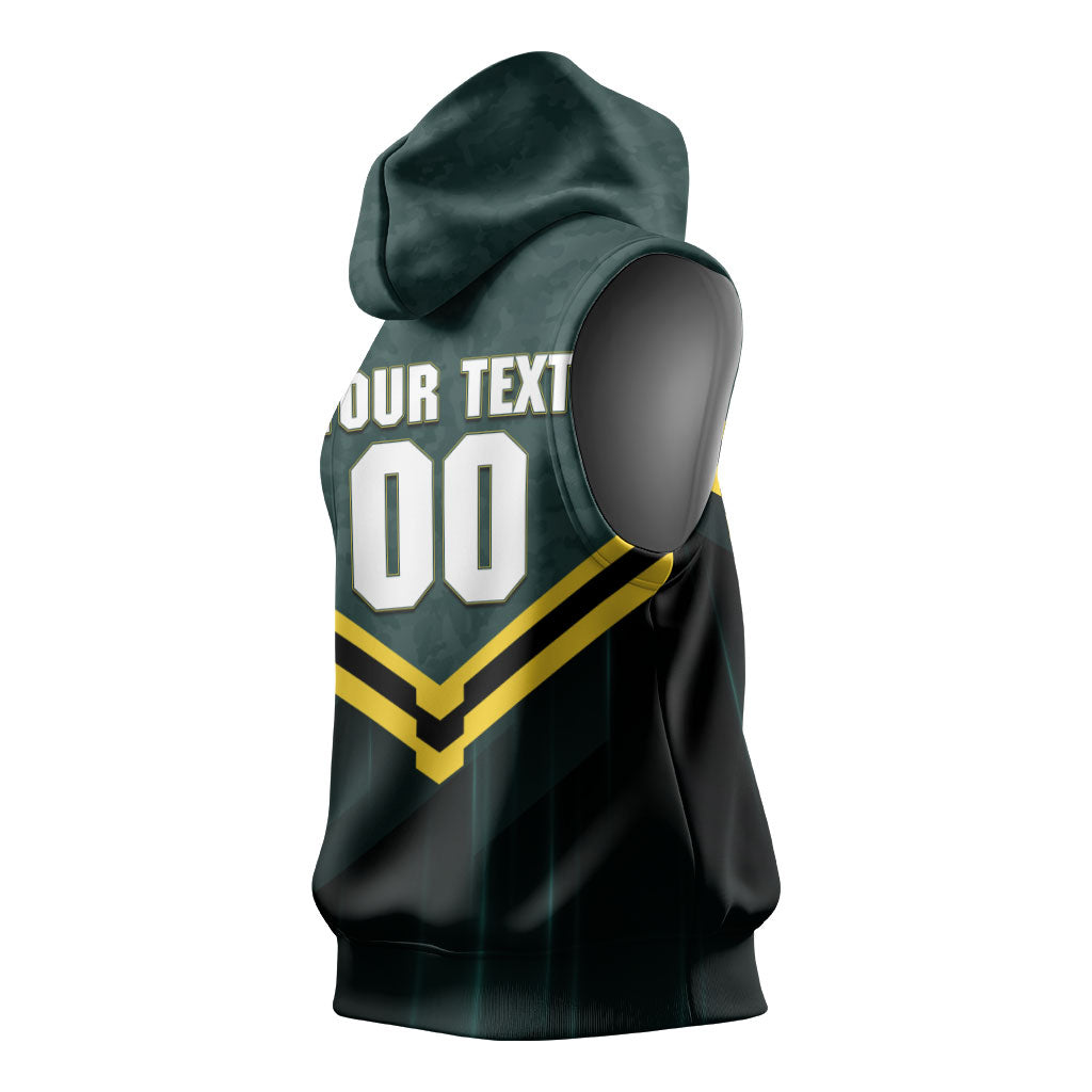 Personalised Kangaroos Rugby Sleeveless Hoodie Australia Rugby Mascot Green Gold Sport