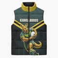 Personalised Kangaroos Rugby Sleeveless Puffer Jacket Australia Rugby Mascot Green Gold Sport