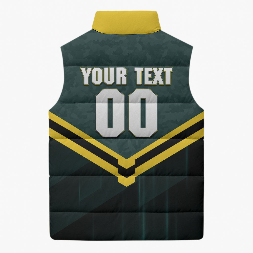 Personalised Kangaroos Rugby Sleeveless Puffer Jacket Australia Rugby Mascot Green Gold Sport