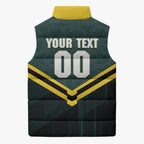Personalised Kangaroos Rugby Sleeveless Puffer Jacket Australia Rugby Mascot Green Gold Sport