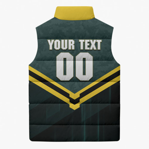 Personalised Kangaroos Rugby Sleeveless Puffer Jacket Australia Rugby Mascot Green Gold Sport