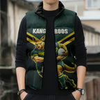 Personalised Kangaroos Rugby Sleeveless Puffer Jacket Australia Rugby Mascot Green Gold Sport