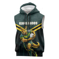 Personalised Kangaroos Rugby Sleeveless Zip Hoodie Australia Rugby Mascot Green Gold Sport