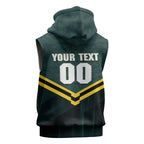 Personalised Kangaroos Rugby Sleeveless Zip Hoodie Australia Rugby Mascot Green Gold Sport