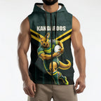 Personalised Kangaroos Rugby Sleeveless Zip Hoodie Australia Rugby Mascot Green Gold Sport