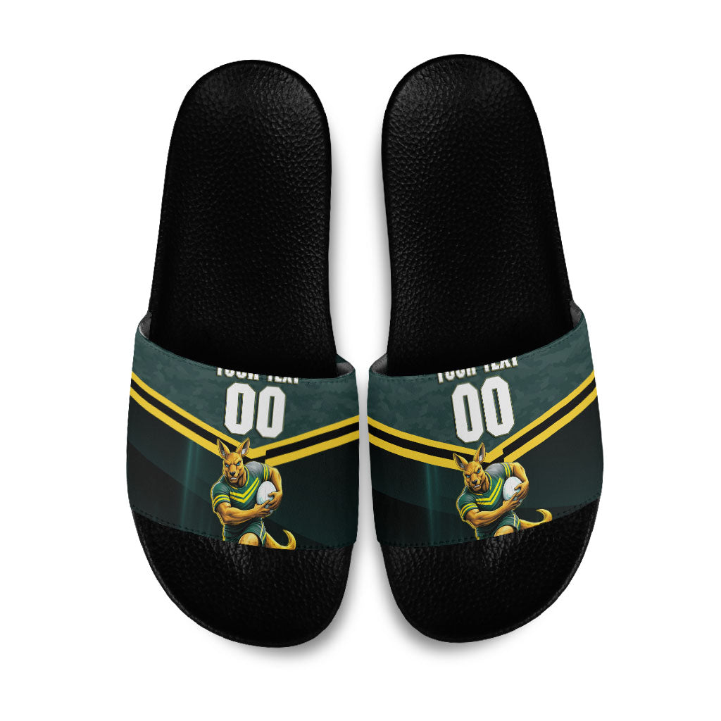 Personalised Kangaroos Rugby Slide Sandals Australia Rugby Mascot Green Gold Sport